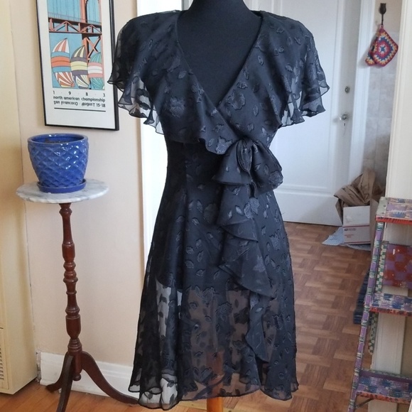Vintage Dresses & Skirts - VTG NWT BB Collections Blk Boho Sheer Highlo Dress